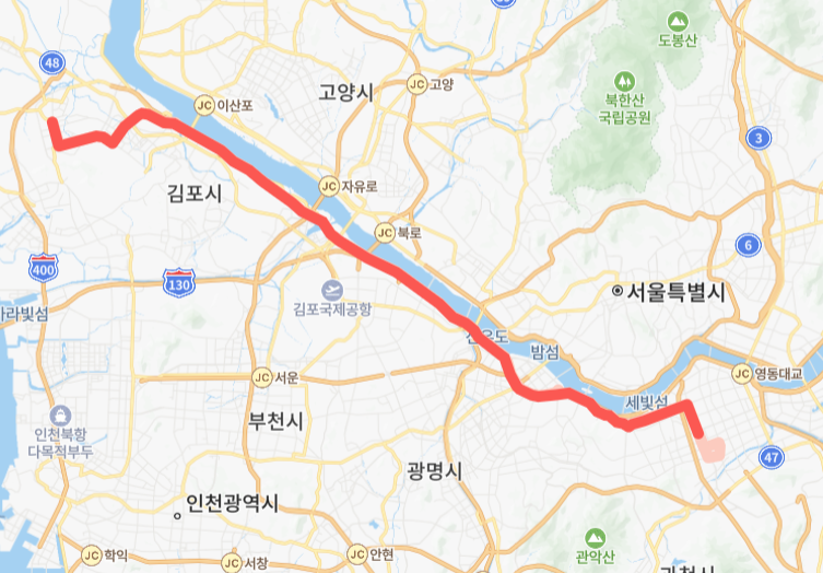 김포-서울-6427번-버스-노선-지도