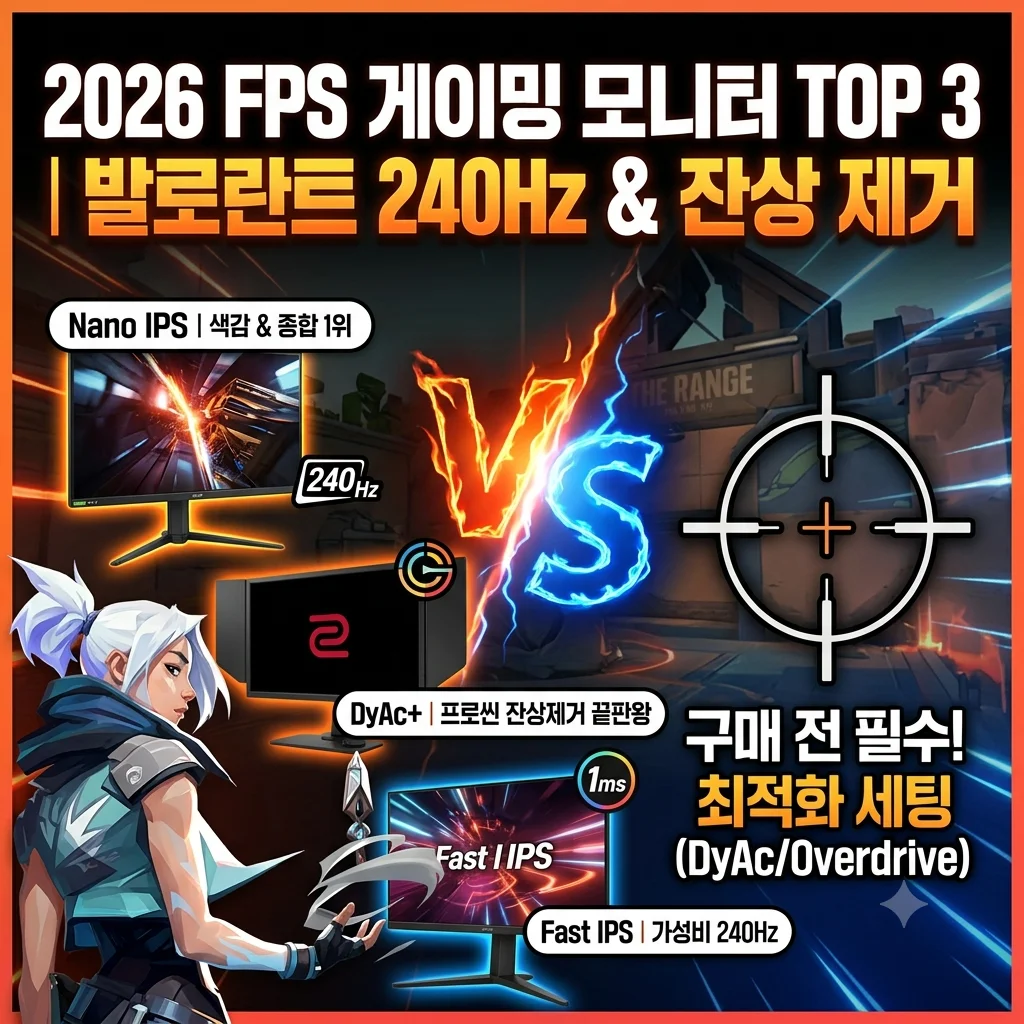 2026 게이밍 모니터 추천 TOP 3 발로란트 240Hz LG 울트라기어 벤큐 ZOWIE 잔상 제거 세팅