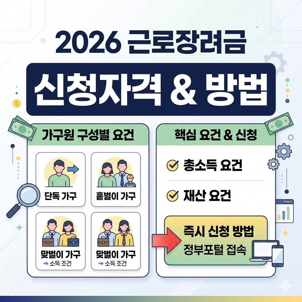 2026년 근로장려금 신청자격 가구원 구성별 핵심 요건과 즉시 신청 방법