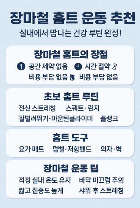 장마철 홈트 운동 추천 – 실내에서 땀나는 건강 루틴 완성!