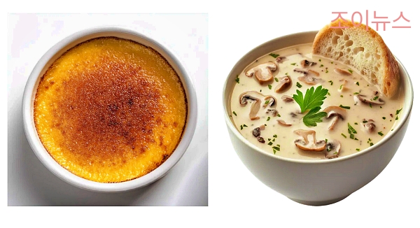 옥수수 전분 활용 요리, 크렘 파티시에(좌), 스프(우)