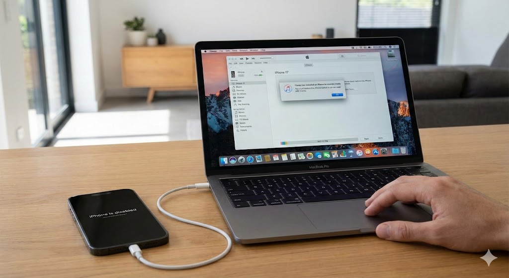 Mac 또는 Windows에서 iTunes/Finder로 DFU 복원을 진행하는 화면