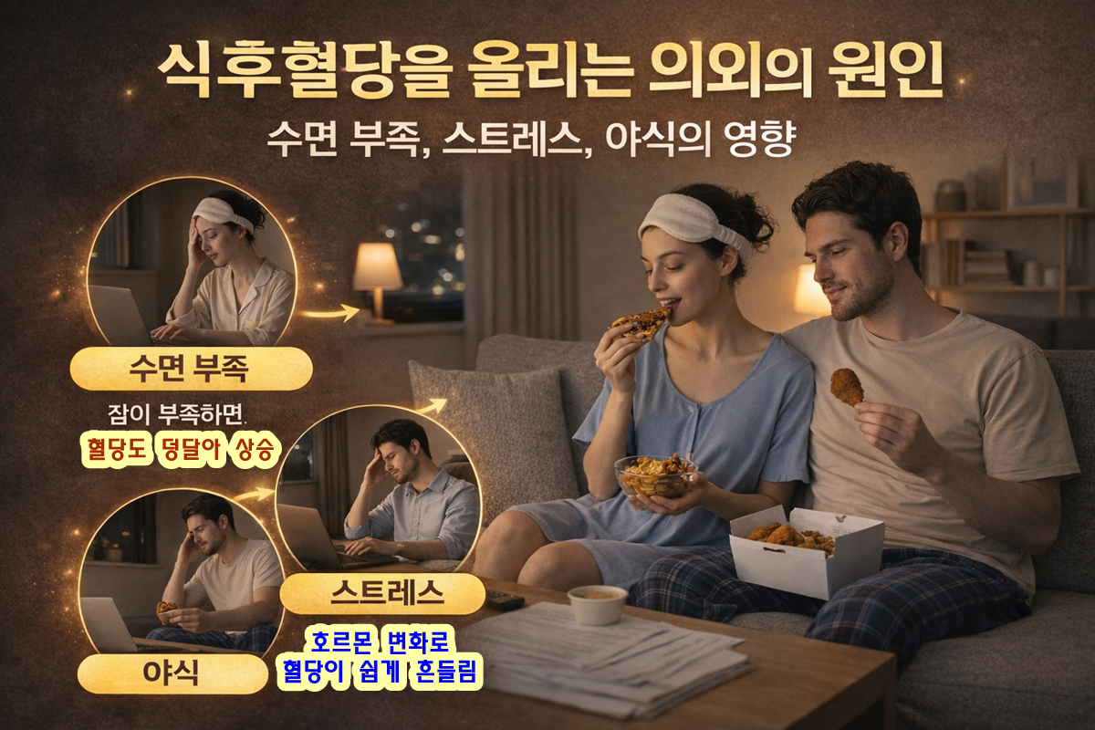 식후혈당을 올리는 의외의 원인: 수면 부족, 스트레스, 야식의 영향