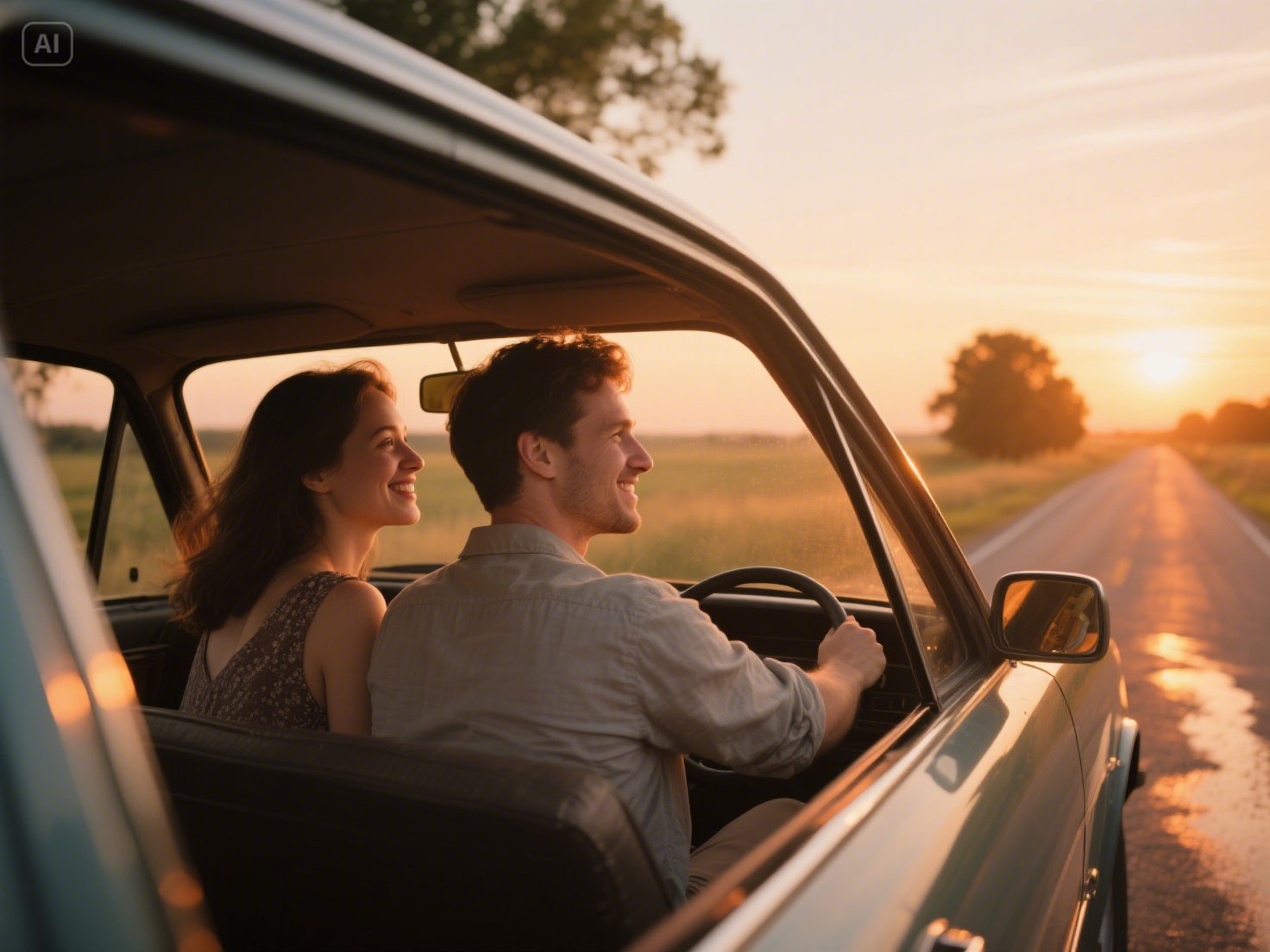 주말 드라이브를 함께하는 부부의 따뜻한 풍경
