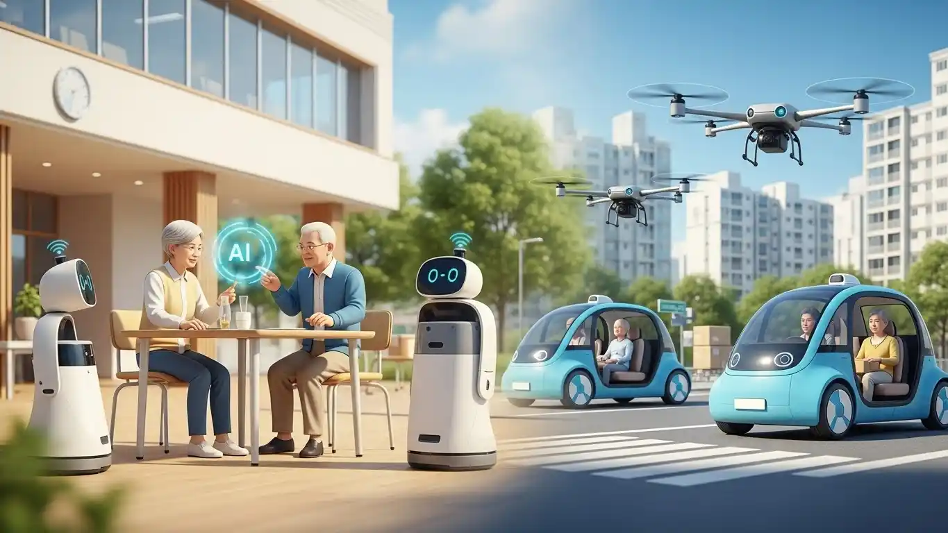 <img src="ai_and_robot_technology_transform_aging_society_into_strategic_opportunity_for_future_market.webp" alt="AI와 로봇 기술이 고령화 사회의 도전을 기회로 전환하는 전략적 도구로 표현된 장면을 보여주는 이미지 입니다">