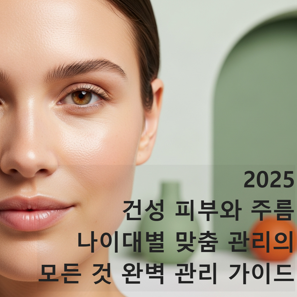 촉촉하고 건강해 보이는 여성의 얼굴 클로즈업. 수분 가득한 피부가 잔주름을 부드럽게 감싸며 빛나고 있다. 건성 피부 및 주름 관리의 중요성을 보여주는 이미지.