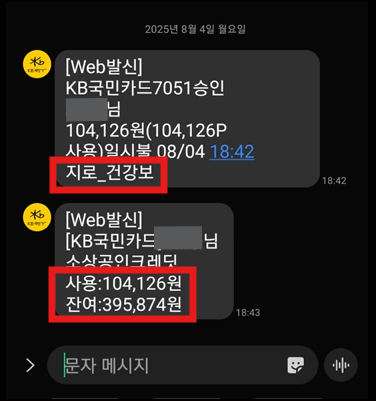 카드사 크레딧 사용 문자