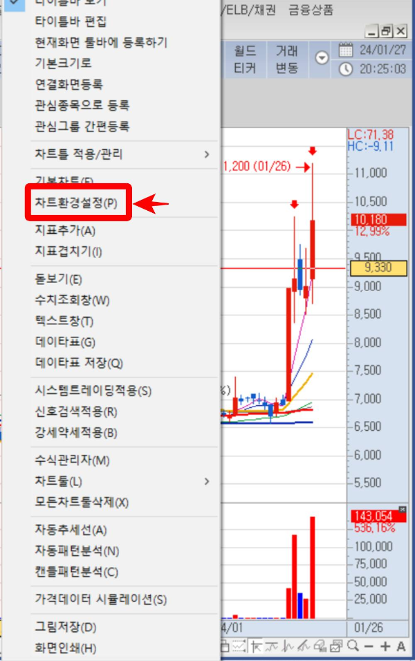 영웅문 차트환경설정