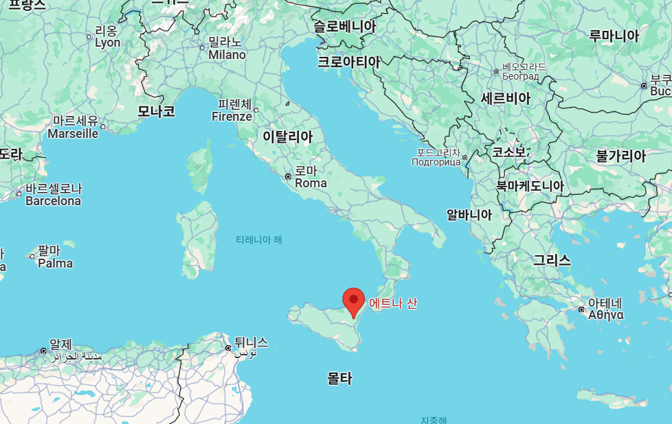 에트나산의 위치를 알 수 있는 지도