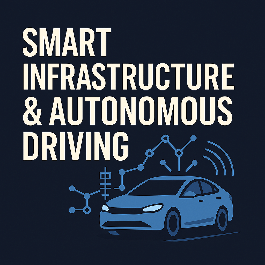 자동차와 인프라가 연결되어 있는 모습을 상징적으로 표현.