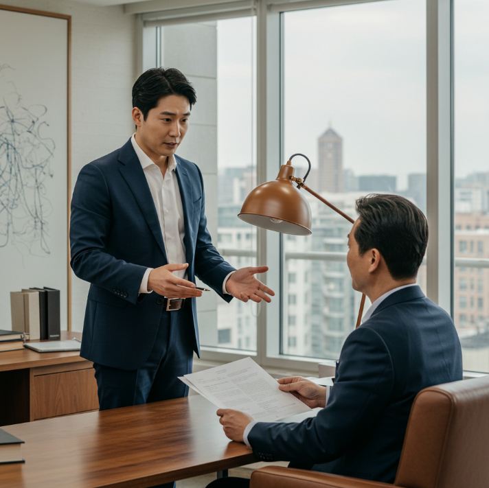 4촌 친척 형님의 사망소식을 들은 의뢰인에게 주의사항을 설명하는 변호사