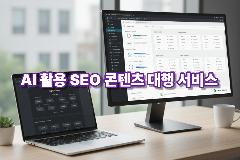 AI를 활용한 SEO 콘텐츠 대행 서비스 부업을 상징하는 노트북 작업 이미지