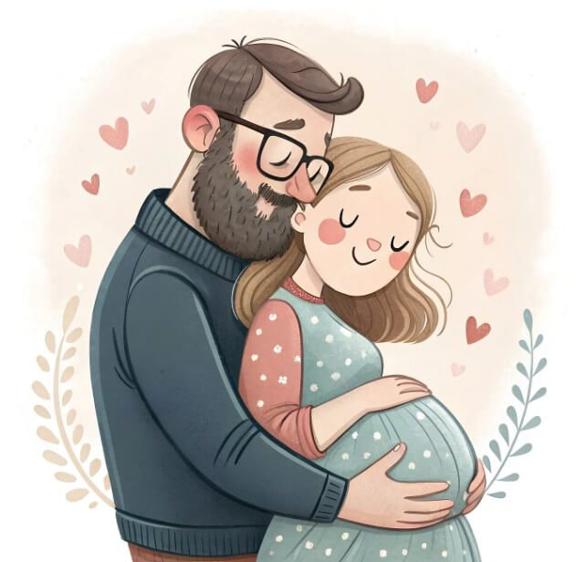 임산부 아내를 꼭 끌어안고 있는 남편