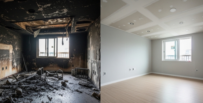 구리시 화재청소 전과후 모습