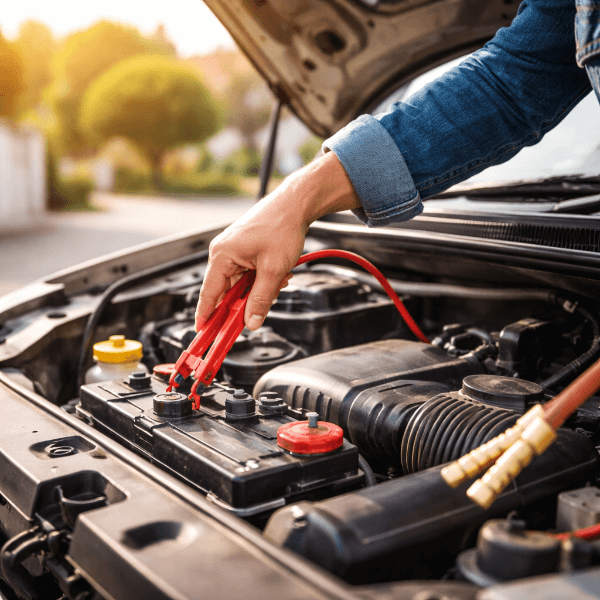 자동차 배터리 점검 장면