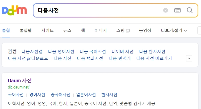 포털 사이트 검색창에 다찌 뜻을 검색하여 정보를 찾는 화면