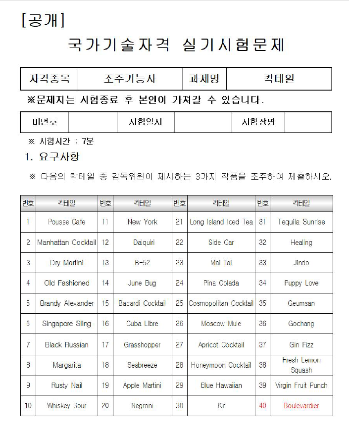 2024년도 조주기능사 실기시험 문제