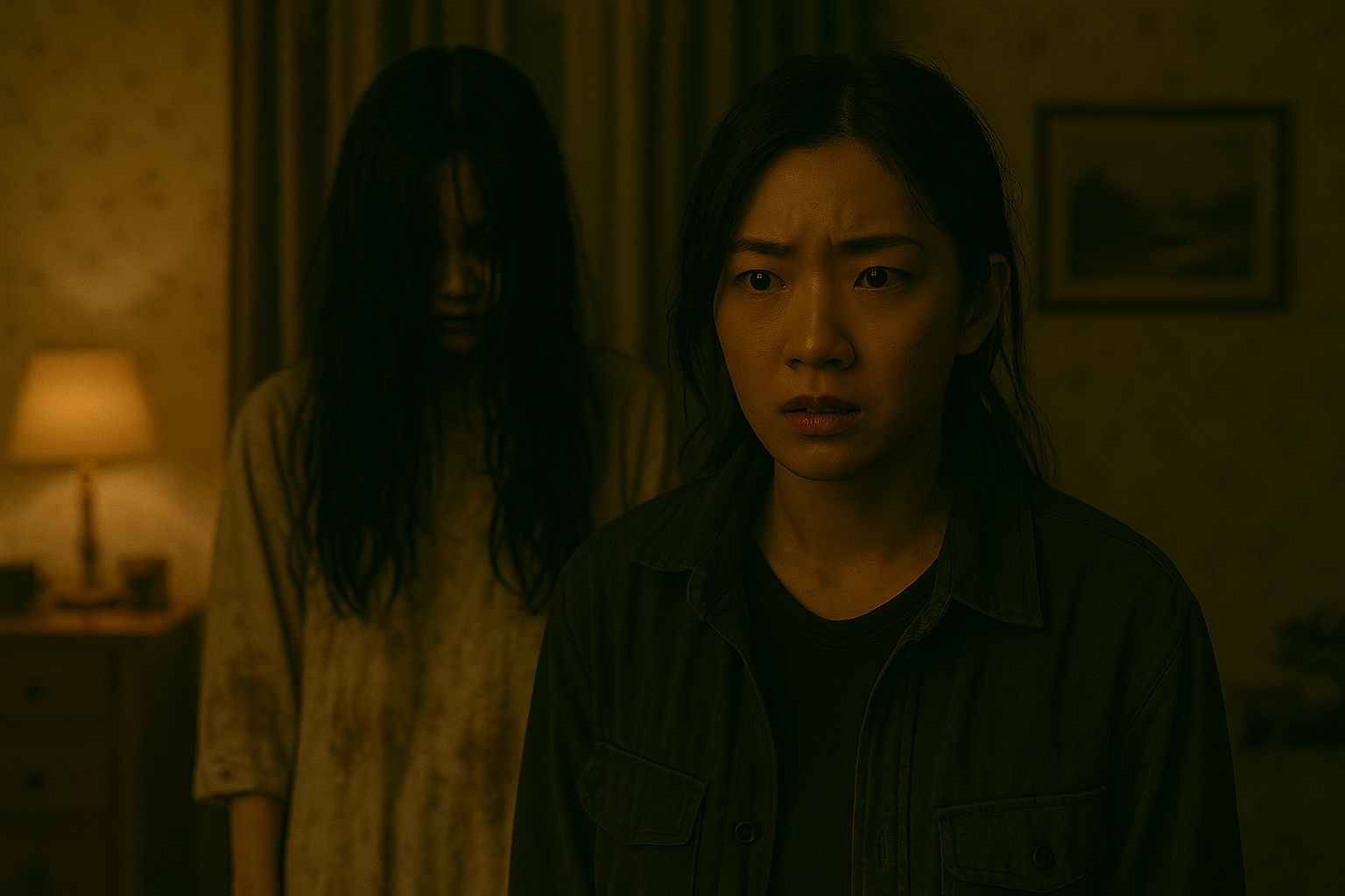 심령과 복수를 결합한 한국 심리 스릴러 영화 장면