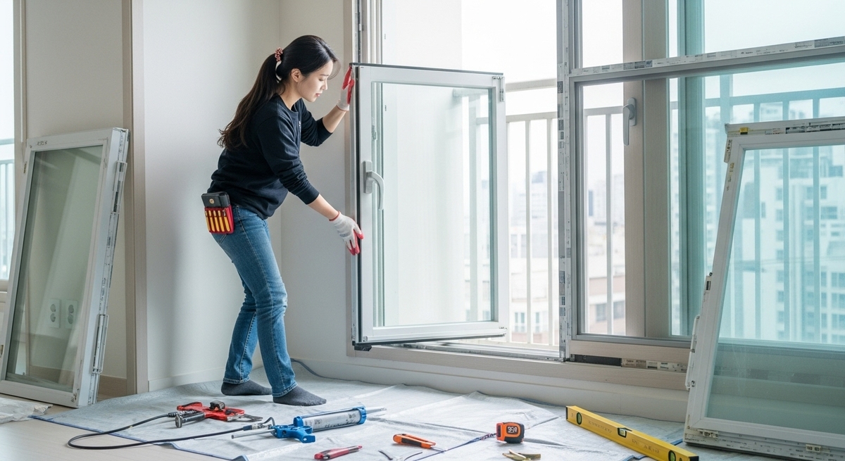 ๋ฐฉ์ ์ฐฝ๋ฌธ ๊ต์ฒดํ๋ ์ฌ์ฑ