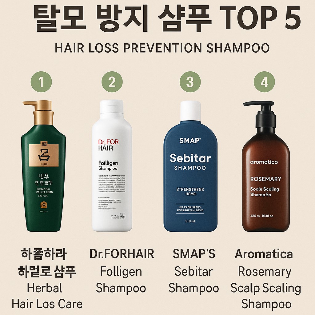 탈모 방지 샴푸 TOP 5 제품별 성분과 장단점 비교 인포그래픽