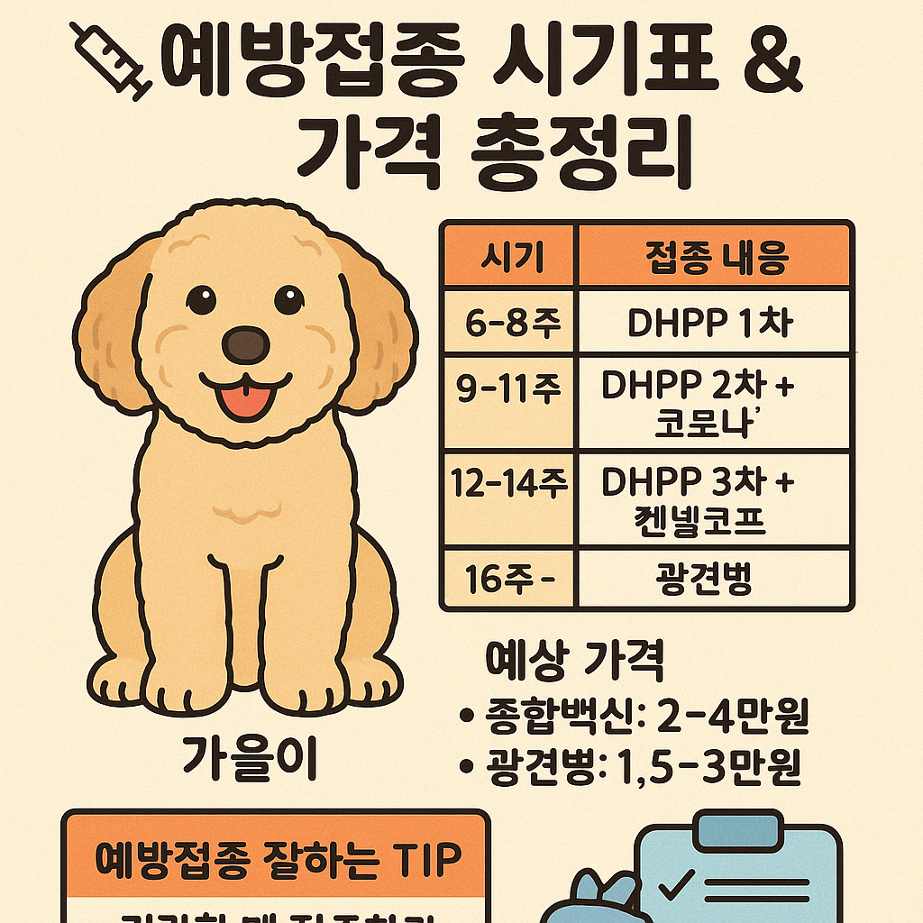 💉 강아지 예방접종 시기표 &amp; 가격 총정리