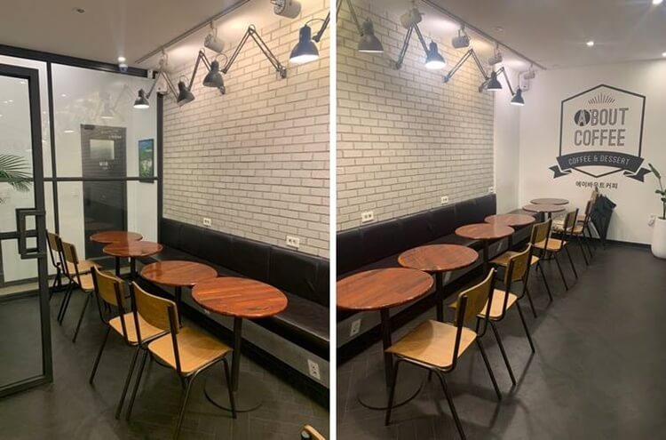 안쪽의 스탠드 조명과 콘센트 자리