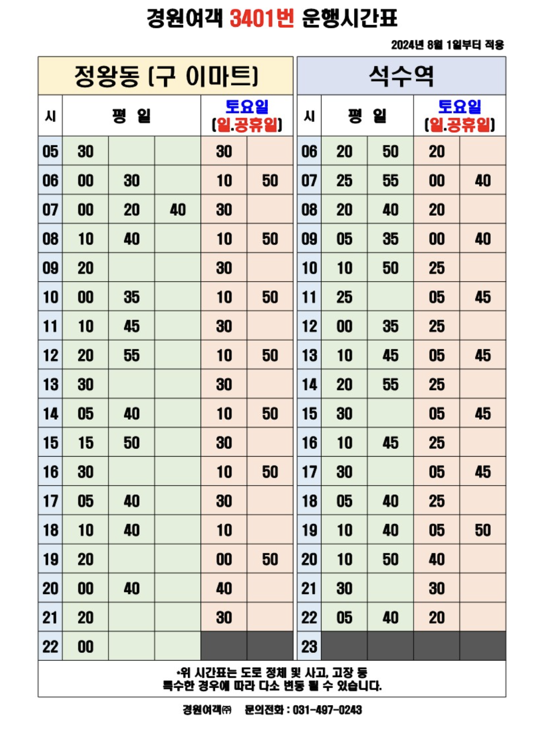 3401버스시간표(시흥) / 3401번 시간표 도착정보 노선 정류장 조회 방법