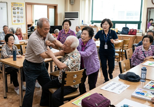 채매로 인한 공격성을 보이는 노인의 모습
