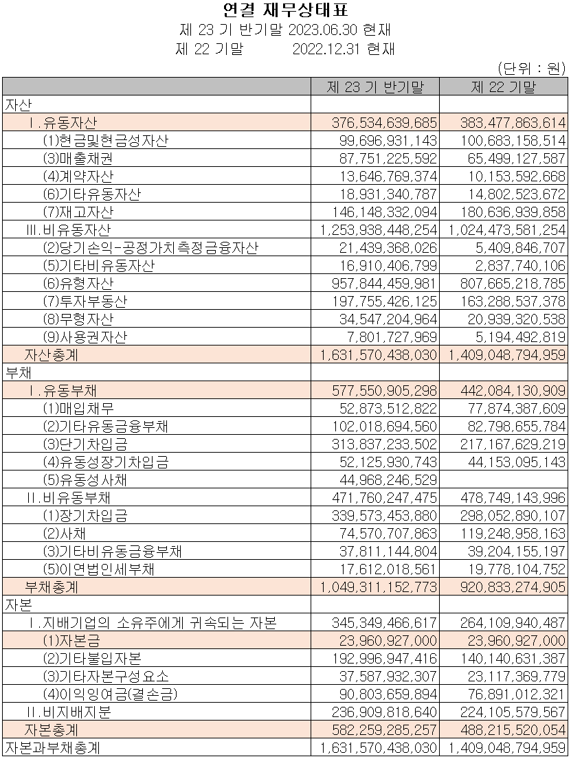하나마이크론 - 재무상태표