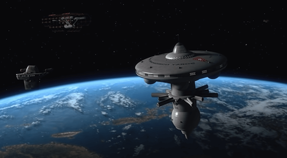 There are spaceships in space with Earth as a background.