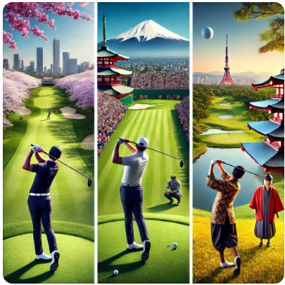 한국, 미국, 일본의 골프 전경 이미지