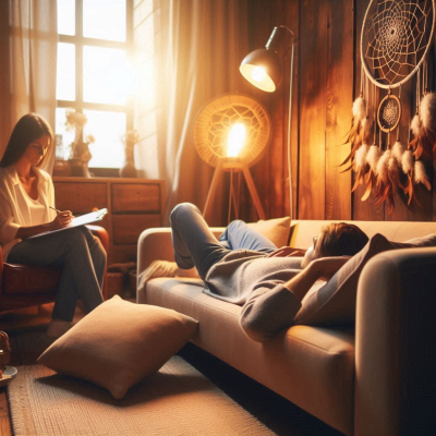 편안하게 소파에 누워 있는 사람