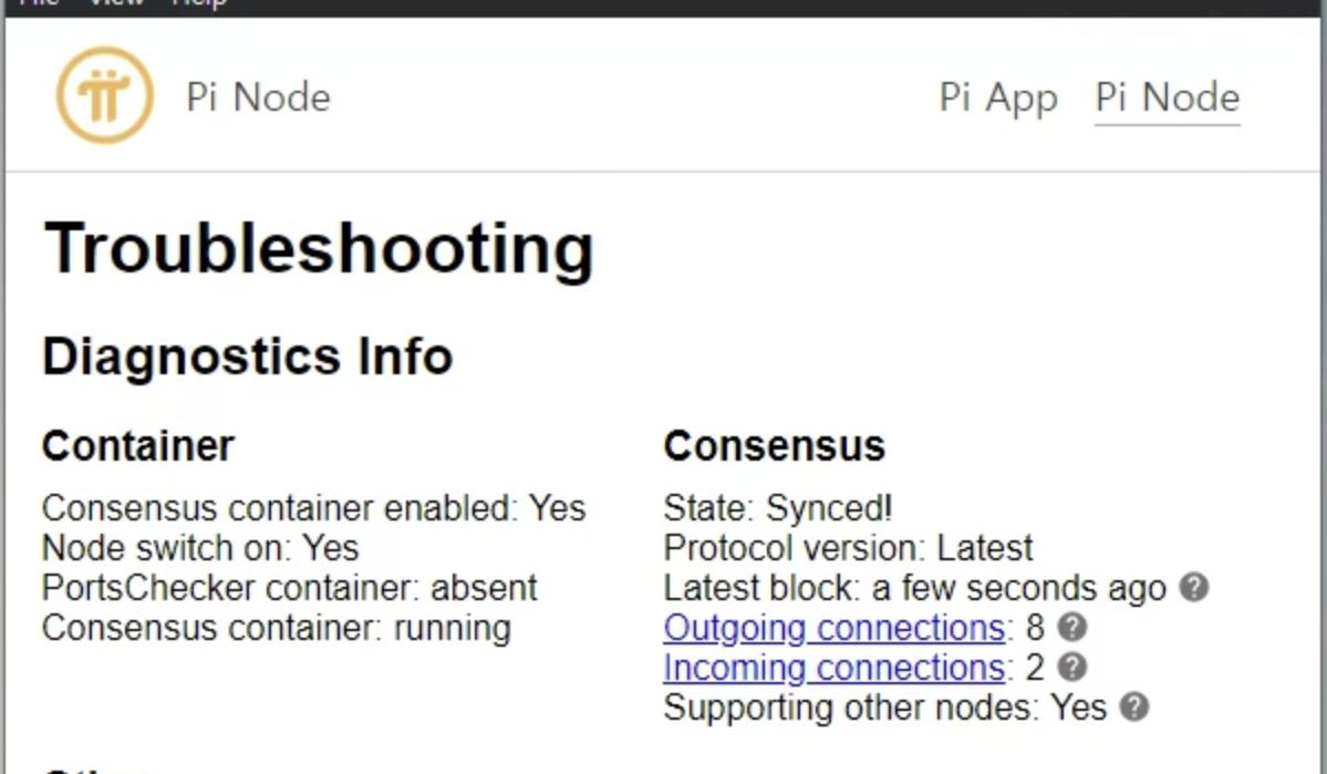 파이코인 노드 실행 화면
