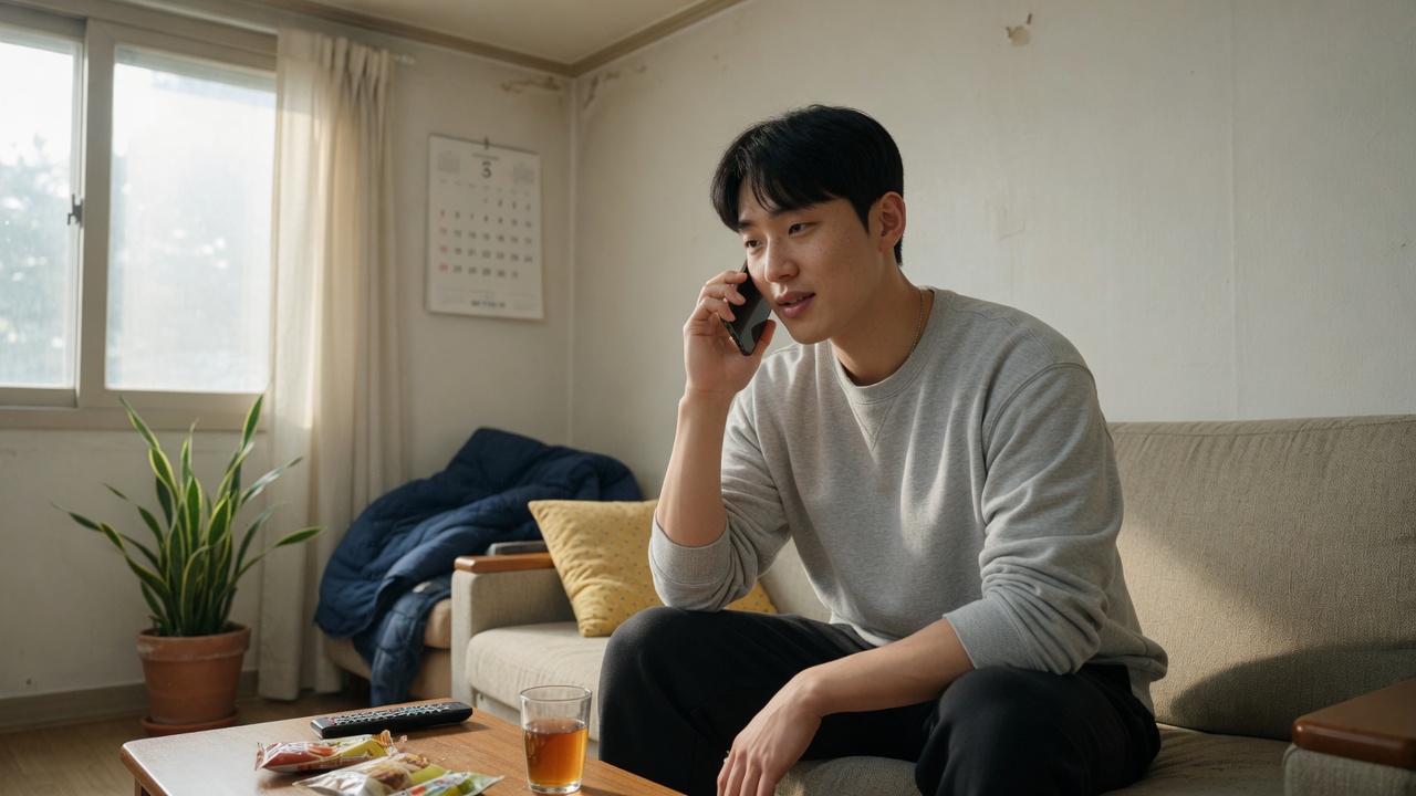 책상 위 스마트폰과 손