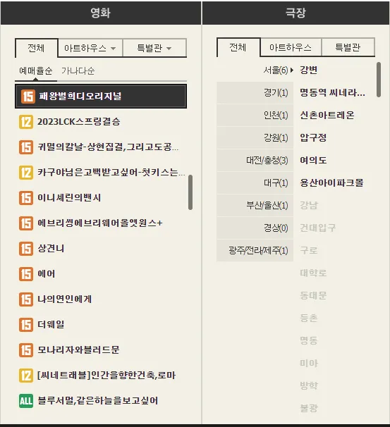 영화 패왕별희 상영관
