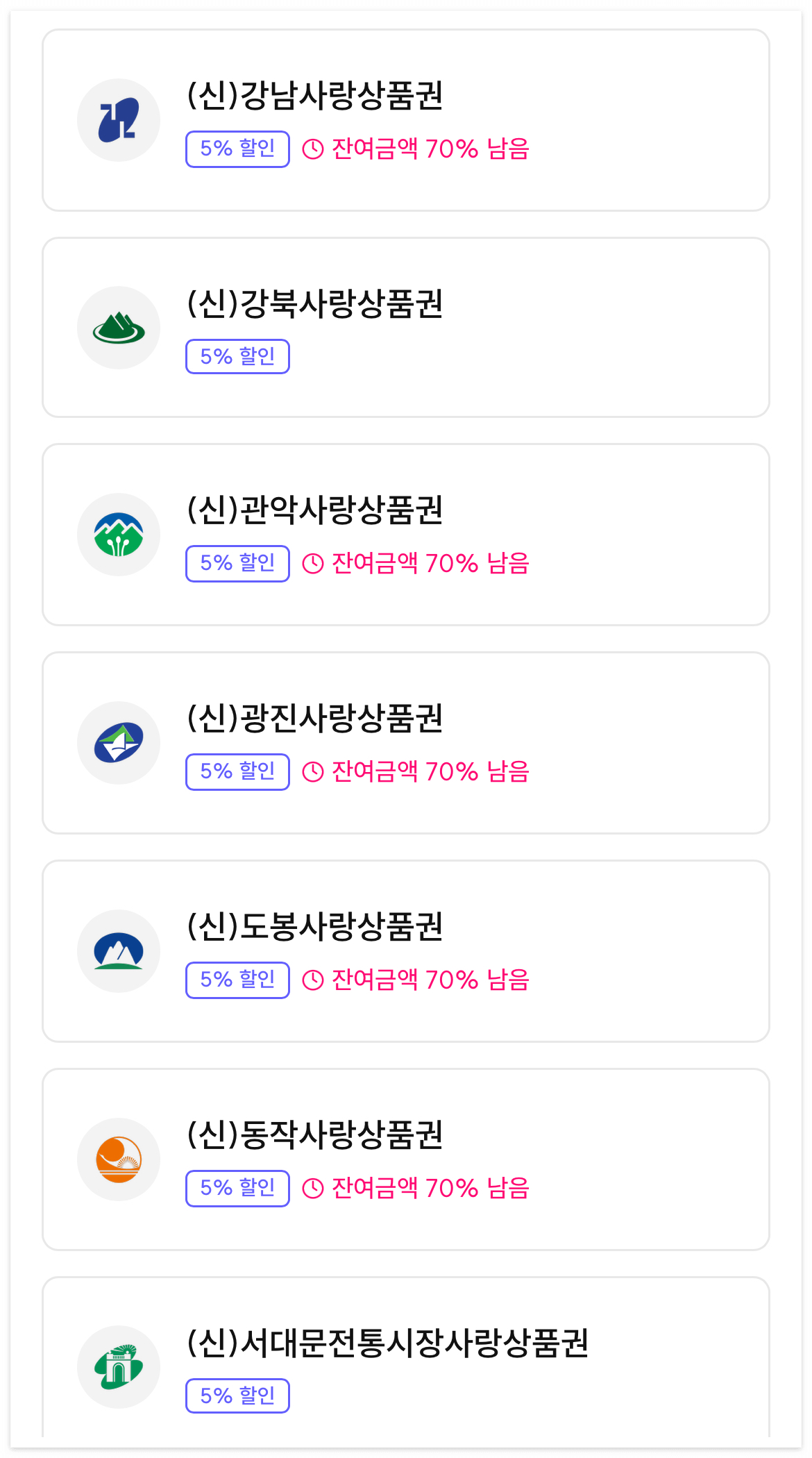 현시점에서-서울사랑상품권-구입가능-목록입니다. 