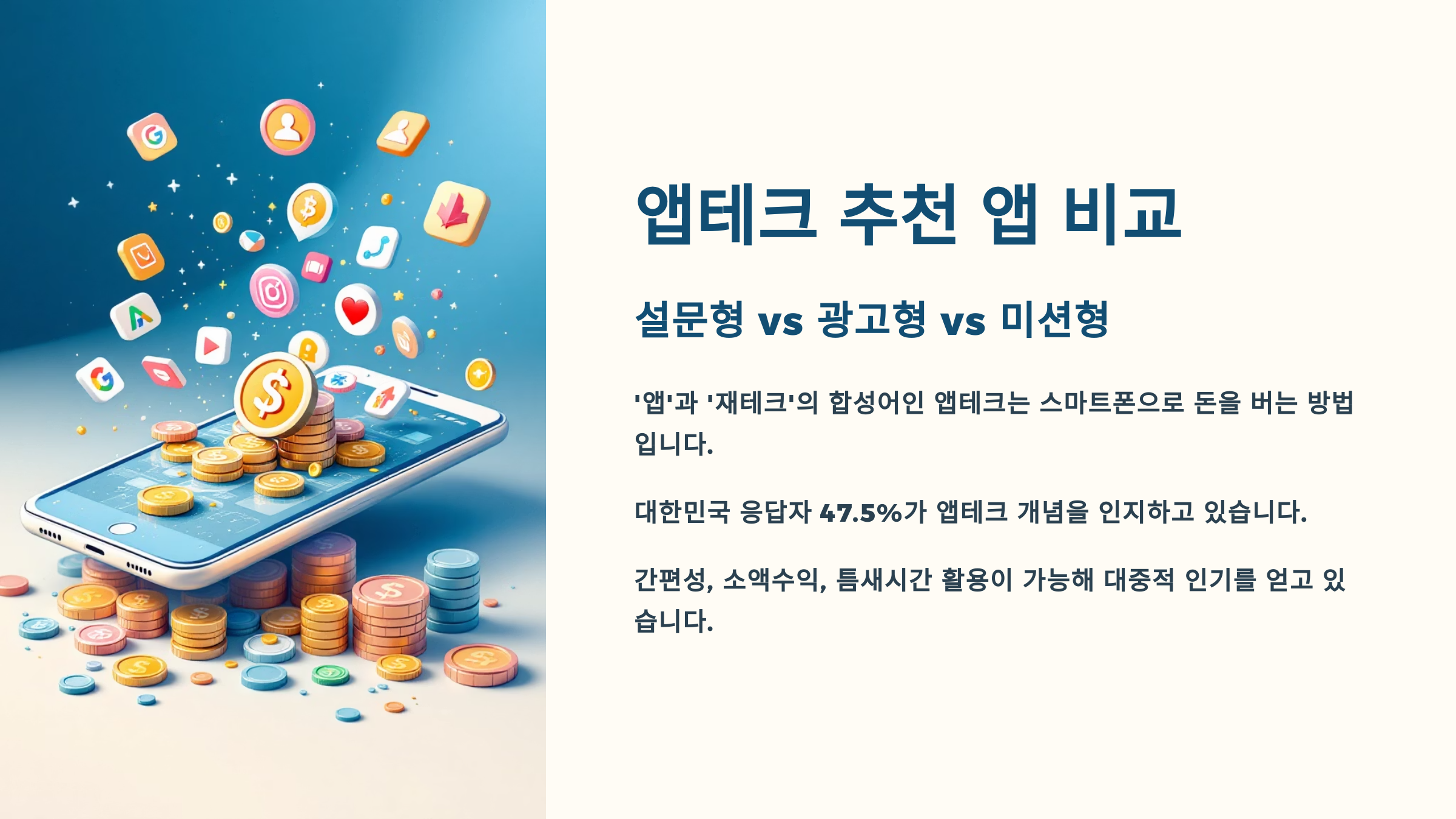 앱테크 추천 앱 비교 ❘ 설문형 vs 광고형 vs 미션형