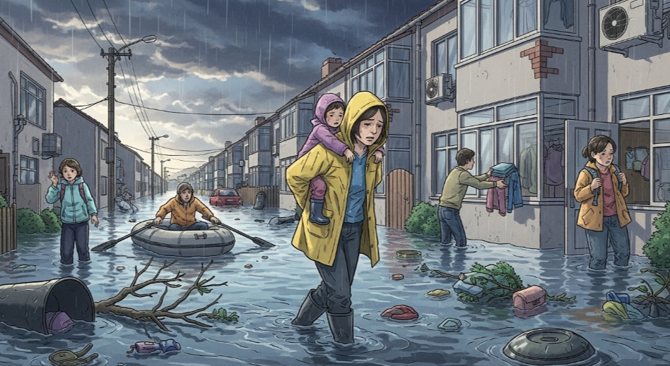 집중호우 침수 피해 주민 일러스트 2