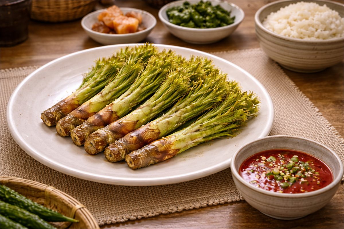 초고추장과 함께 차린 엄나무순 숙회 상차림 