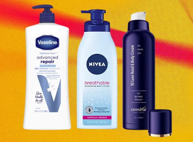 Various body lotion bottles