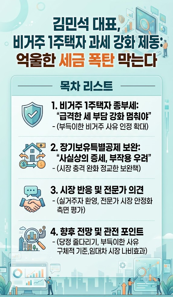 김민석 비거주 인정, 1주택자 종부세 완화 검토 및 장기보유공제 보완 요구, 부득이한 사유란? 반응 및 향후 전망