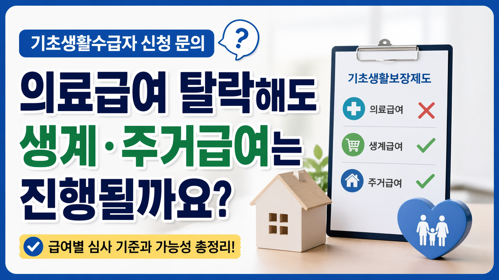 기초생활수급자 신청 문의, 의료급여 탈락해도 생계·주거급여는 진행될까요?