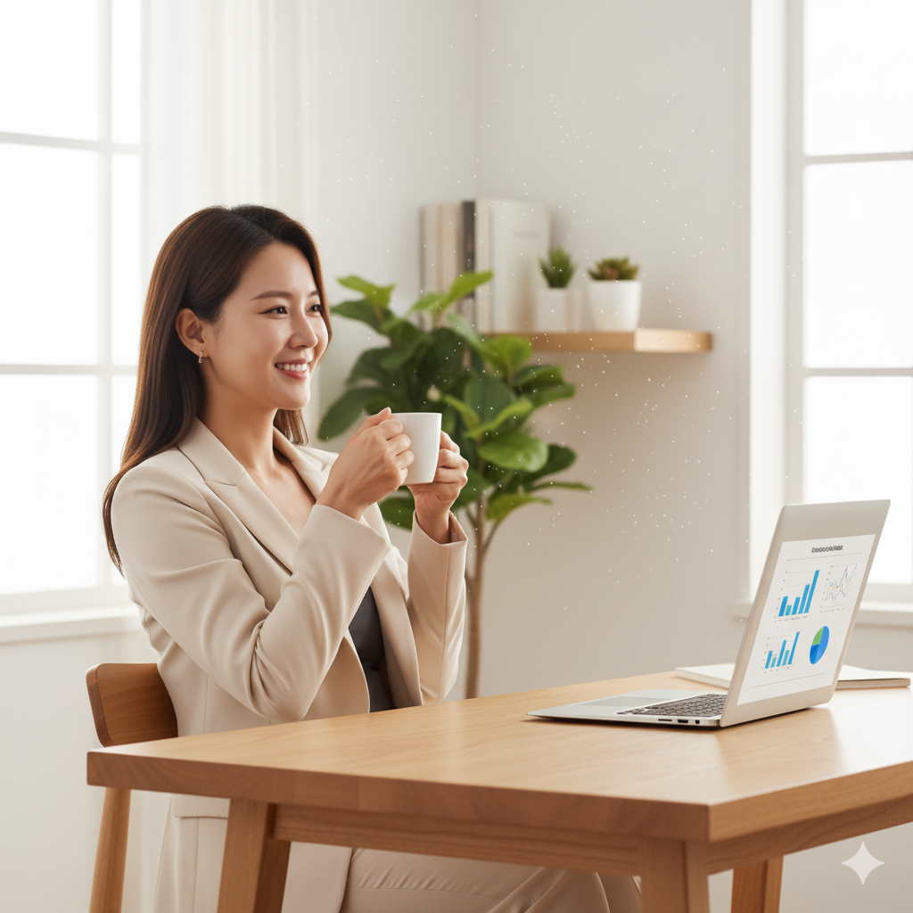 성공적인 수익 창출 전략에 만족하며 미소 짓는 모습