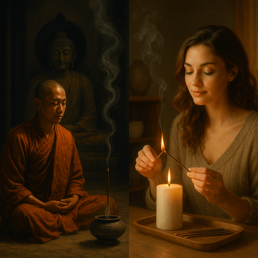 향문화의 동서양을 비교하는 이미지