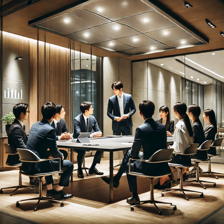 팀 미팅 새로운 회사 정책 논의