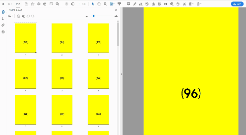 "단면 스캐너에서 문서 뭉치를 뒤집어 스캔하여, 뒷쪽 짝수 면이 마지막 페이지부터 96, 94, 92... 처럼 역순으로 나열된 PDF 파일의 내부 상태."