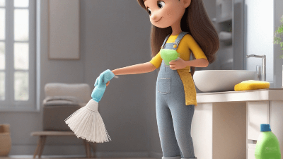 청소를 하는 캐릭터