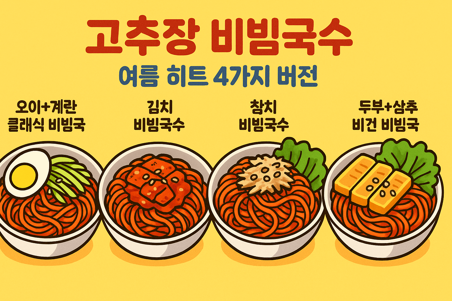 고추장 비빔국수, 여름 히트 4가지 버전