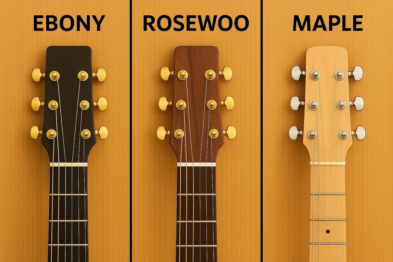 에보니/ 로즈우드/ 메이플 지판 넥의 비교 이미지