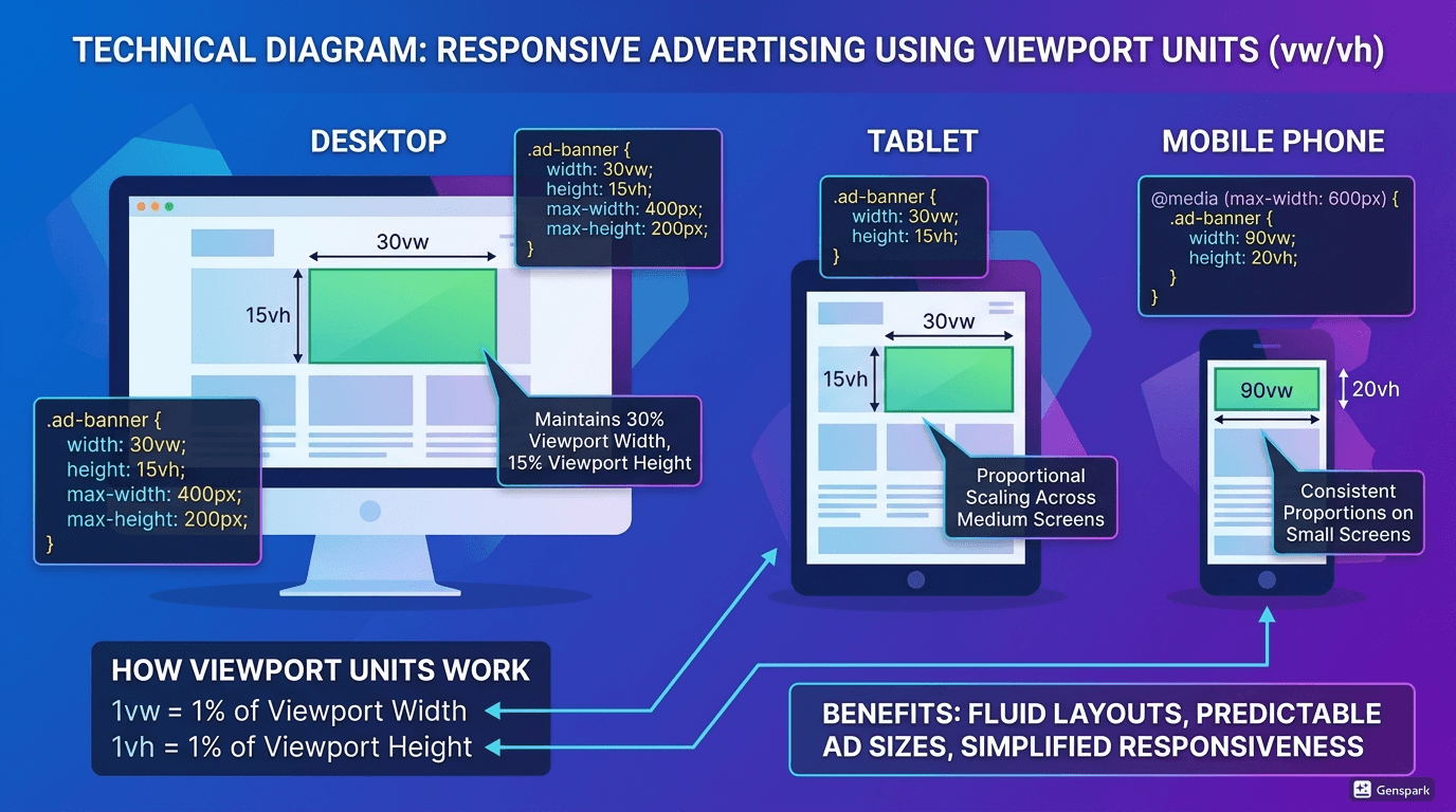 뷰포트 단위 vw/vh 완벽 활용법 &ndash; 광고 영역이 어떤 화면에서도 잘리지 않는 반응형 설정 5단계 참조 이미지